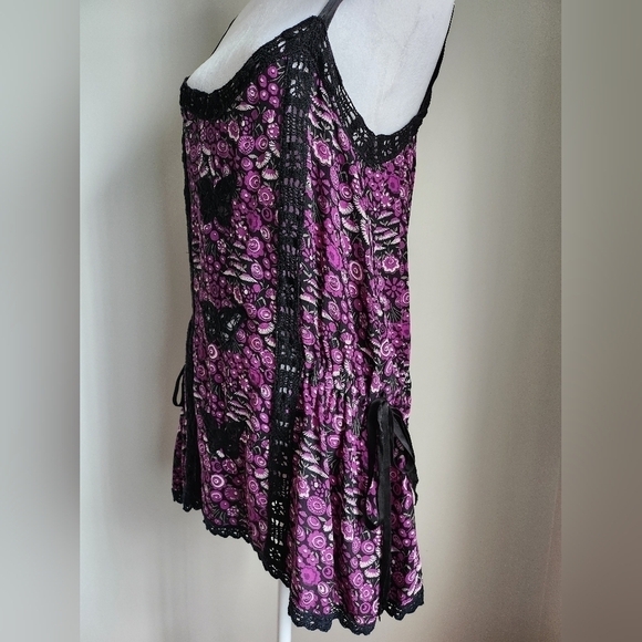 Rare Vintage Y2K Anna Sui Tank Top | Silk Floral Lace Cut Out Butterfly Camisole - Picture 2 of 9